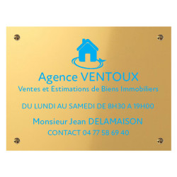 Gravure de Plaque en aluminium doré Avec son texte bleu- 300 x 200 mm