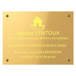 Gravure de Plaque en aluminium doré avec son texte jaune 300 x 200 mm