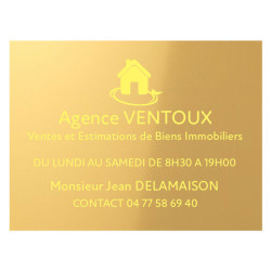 Gravure mécanique plaque aluminium or, texte jaune avec logo