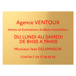 Plaque en aluminium doré & texte rouge adhésive