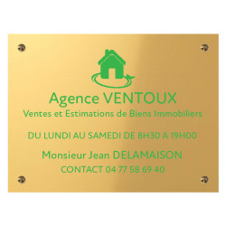 Gravure de Plaque en aluminium doré avec son texte vert - 300 x 200 mm