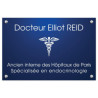 Plaque en aluminium bleu avec texte blanc