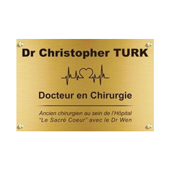 Plaque en aluminium doré avec texte noir