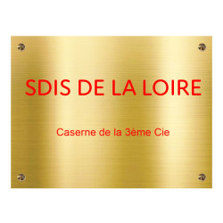 Grande plaque en laiton doré avec finition "Luxe" avec texte rouge