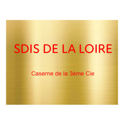 Grande plaque en laiton doré avec texte rouge adhésive