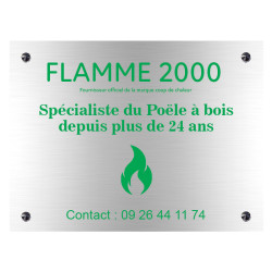 Plaque en aluminium Gris & texte vert avec logo