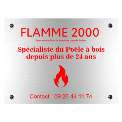 Plaque en aluminium Gris & texte rouge avec logo ,percé